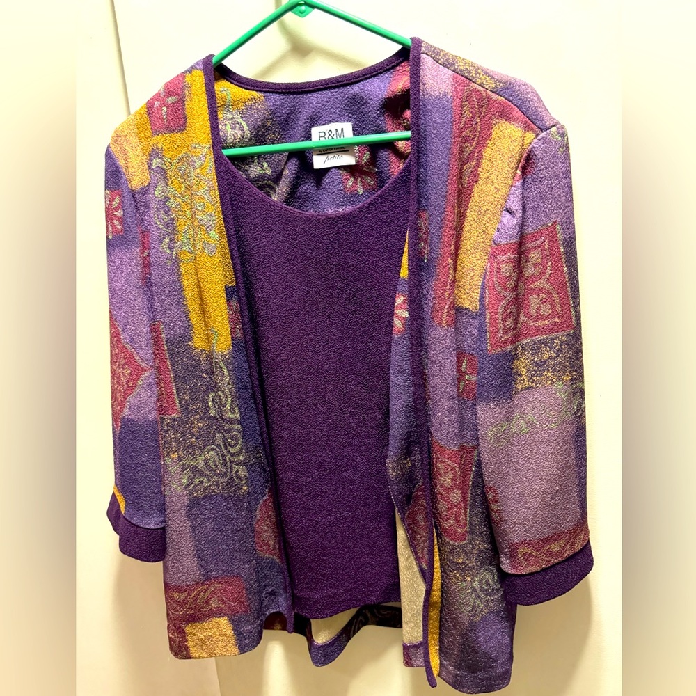 R&M Richard’s by Karen Kwong petite purple blouse with built-in jacket look